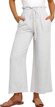 Women's High Waist Drawstring Wide Leg Linen Pants - Image 7