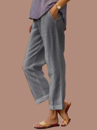 Plain Linen Cotton And Linen Loose Pants - Image 2