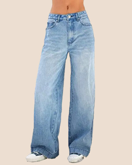 High Waist Loose Wide Leg Mopping Jeans