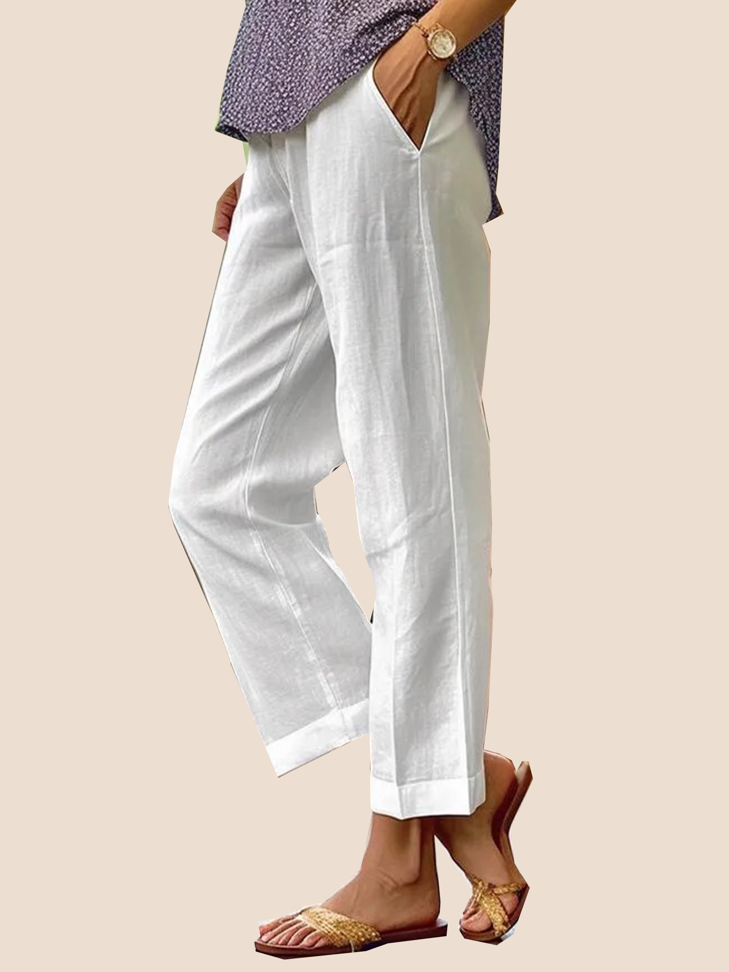 8-230 Plain Linen Cotton And Linen Loose Pants - Image 1