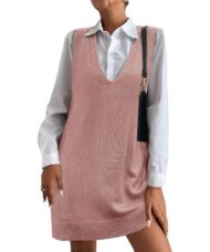 Women's V-Neck Sweater Vest Dress with Pockets (Buy 2 Free Shipping) - Image 9