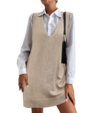 Women's V-Neck Sweater Vest Dress with Pockets (Buy 2 Free Shipping) - Image 3