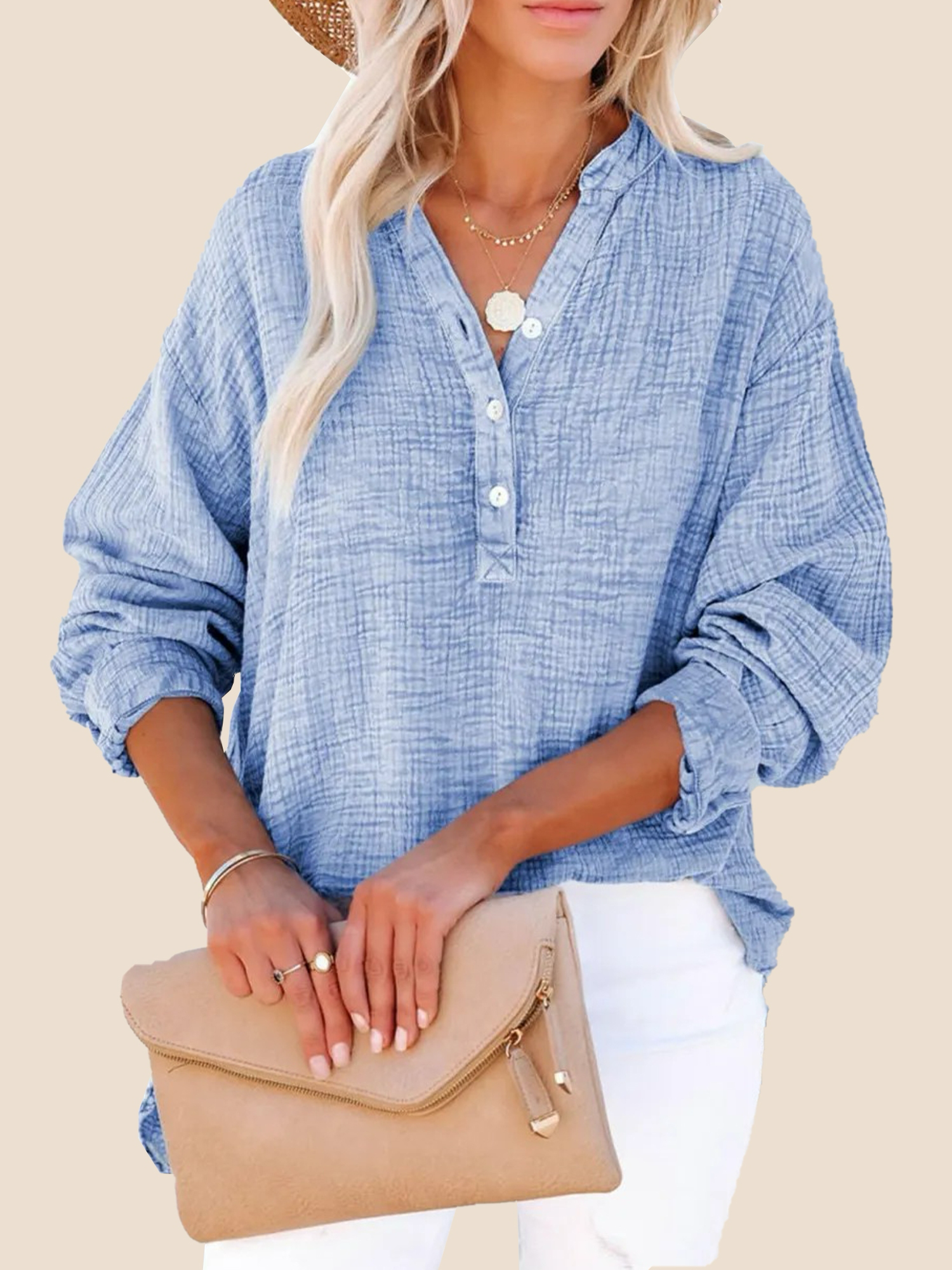 9-167 Women's Casual V-Neck Gauze Blouse (Buy 2 Free Shipping) - Image 1