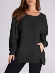 Women's High Low Side Slit Pullover Sweatshirt With Pockets (Buy 2 Free Shipping) - Image 14