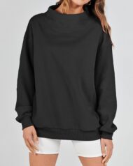 Women's Slit Mock Neck Oversized Sweatshirt (Buy 2 Free Shipping) - Image 16
