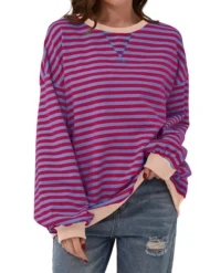 Women's Oversized Striped Long Sleeve Pullover (Buy 2 Free Shipping) - Image 22