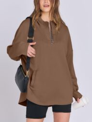 Women's Quarter Zip Oversized Tunic Hoodie (Buy 2 Free Shipping) - Image 6