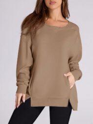 Women's High Low Side Slit Pullover Sweatshirt With Pockets (Buy 2 Free Shipping) - Image 11