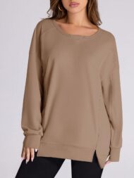 Women's High Low Side Slit Pullover Sweatshirt With Pockets (Buy 2 Free Shipping) - Image 13