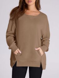 Women's High Low Side Slit Pullover Sweatshirt With Pockets (Buy 2 Free Shipping) - Image 12