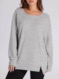 Women's High Low Side Slit Pullover Sweatshirt With Pockets (Buy 2 Free Shipping) - Image 7