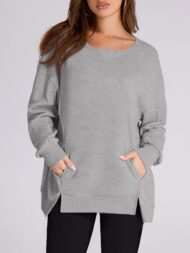 Women's High Low Side Slit Pullover Sweatshirt With Pockets (Buy 2 Free Shipping) - Image 6