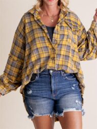 Women's Mineral Washed Button Down Plaid Flannel Shirt (Buy 2 Free Shipping) - Image 11