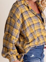 Women's Mineral Washed Button Down Plaid Flannel Shirt (Buy 2 Free Shipping) - Image 13
