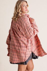 Women's Mineral Washed Button Down Plaid Flannel Shirt (Buy 2 Free Shipping) - Image 7