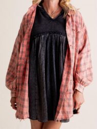 Women's Mineral Washed Button Down Plaid Flannel Shirt (Buy 2 Free Shipping) - Image 5