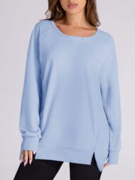 Women's High Low Side Slit Pullover Sweatshirt With Pockets (Buy 2 Free Shipping) - Image 10