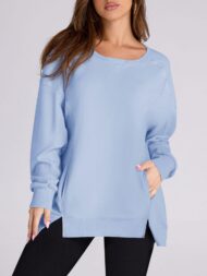 Women's High Low Side Slit Pullover Sweatshirt With Pockets (Buy 2 Free Shipping) - Image 8