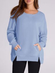 Women's High Low Side Slit Pullover Sweatshirt With Pockets (Buy 2 Free Shipping) - Image 9