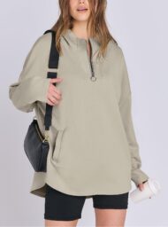 Women's Quarter Zip Oversized Tunic Hoodie (Buy 2 Free Shipping) - Image 11