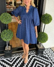 Women's Puff Sleeve Leaf Jacquard Mini Dress (Buy 2 Free Shipping) - Image 3