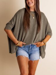 Women's Oversized Half Sleeve Ribbed Top (Buy 2 Free Shipping) - Image 20