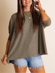 Women's Oversized Half Sleeve Ribbed Top (Buy 2 Free Shipping) - Image 21