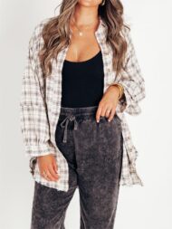 Women's Mineral Washed Button Down Plaid Flannel Shirt (Buy 2 Free Shipping) - Image 8