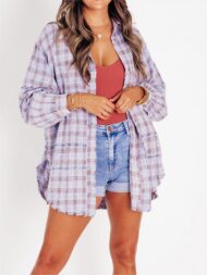 Women's Mineral Washed Button Down Plaid Flannel Shirt (Buy 2 Free Shipping) - Image 14