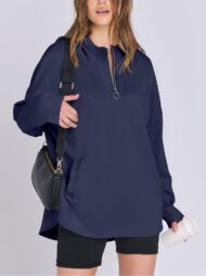 Women's Quarter Zip Oversized Tunic Hoodie (Buy 2 Free Shipping) - Image 9