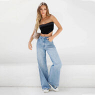 High Waist Loose Wide Leg Mopping Jeans - Image 6