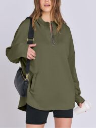 Women's Quarter Zip Oversized Tunic Hoodie (Buy 2 Free Shipping) - Image 10