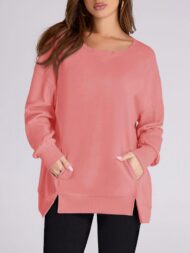 Women's High Low Side Slit Pullover Sweatshirt With Pockets (Buy 2 Free Shipping) - Image 3
