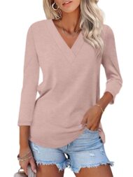 Women's 3/4 Length Sleeves V Neck Basic Tops (Buy 3 Free Shipping) - Image 10