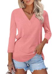 Women's 3/4 Length Sleeves V Neck Basic Tops (Buy 3 Free Shipping) - Image 12