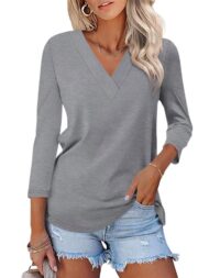 Women's 3/4 Length Sleeves V Neck Basic Tops (Buy 3 Free Shipping) - Image 9