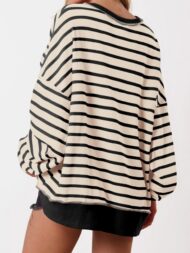 Women's Oversized Striped Button Up Henley Neck Waffle Knit Pullover (Buy 2 Free Shipping) - Image 16
