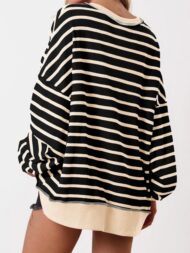 Women's Oversized Striped Button Up Henley Neck Waffle Knit Pullover (Buy 2 Free Shipping) - Image 19