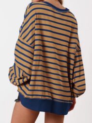Women's Oversized Striped Button Up Henley Neck Waffle Knit Pullover (Buy 2 Free Shipping) - Image 13