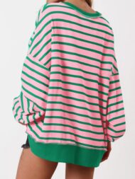 Women's Oversized Striped Button Up Henley Neck Waffle Knit Pullover (Buy 2 Free Shipping) - Image 3