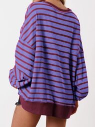 Women's Oversized Striped Button Up Henley Neck Waffle Knit Pullover (Buy 2 Free Shipping) - Image 7