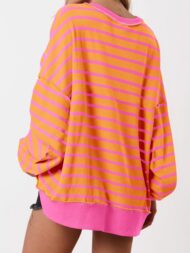 Women's Oversized Striped Button Up Henley Neck Waffle Knit Pullover (Buy 2 Free Shipping) - Image 10
