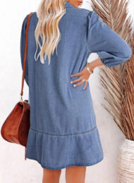 Women's V-Neck Puff Sleeve Denim Layered Dress (Buy 2 Free Shipping) - Image 4