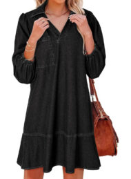 Women's V-Neck Puff Sleeve Denim Layered Dress (Buy 2 Free Shipping) - Image 8