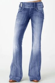 Vintage Button Mid Rise Flared Jeans - Image 9