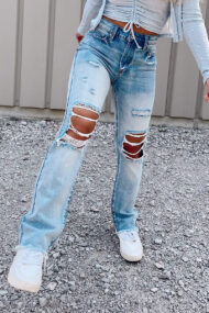 High Waist Frayed Hem Ripped Jeans - Image 4