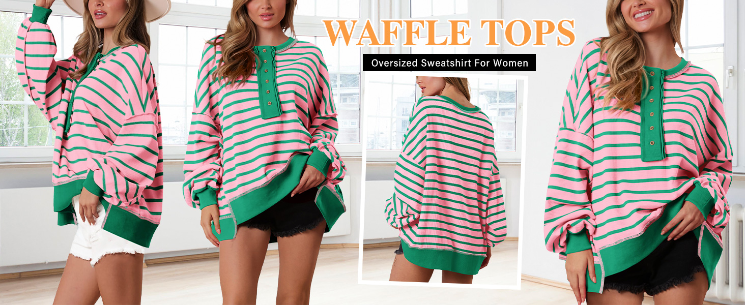 Womens Sweatshirt Plus Size Waffle Knit Dropped Shoulder High Low Tops Trendy