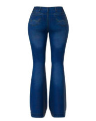Ladies Flared High Waist Denim Button Stretch Trousers - Image 9
