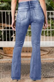 Vintage Button Mid Rise Flared Jeans - Image 5