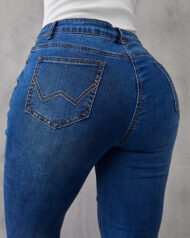 Ladies Flared High Waist Denim Button Stretch Trousers - Image 24